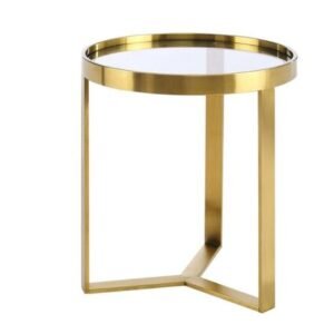 Round Side Table w/ Glass Top - Gold