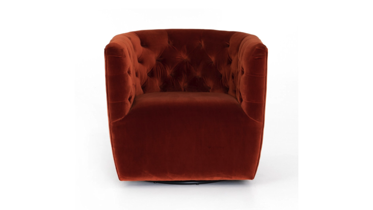 Tufted Swivel Armchair – Rust Velour
