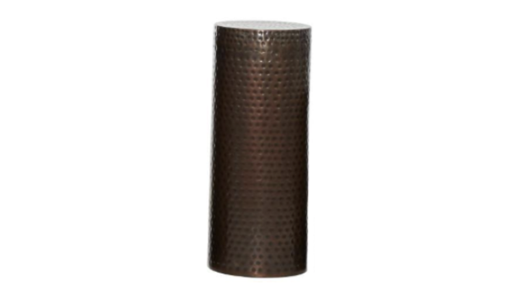Brown Metal Pillar Style Pedestal Table with Hammered Design (Medium)