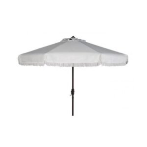 Fringe-Trimmed Patio Umbrella - White