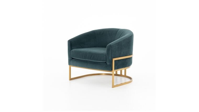 Brass Bottom Velour Chair - Navy