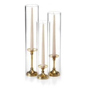 Brass Candle Holder w/ Candles & Hurricane Glass