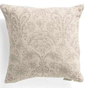Ornate Floral Accent Pillow- White / Green Detail