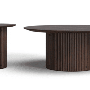 Dark Fluted Wood Coffee Table Set