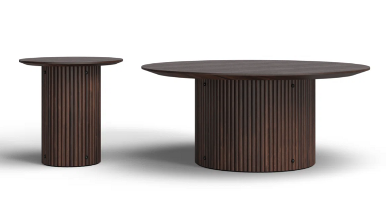Dark Fluted Wood Coffee Table Set