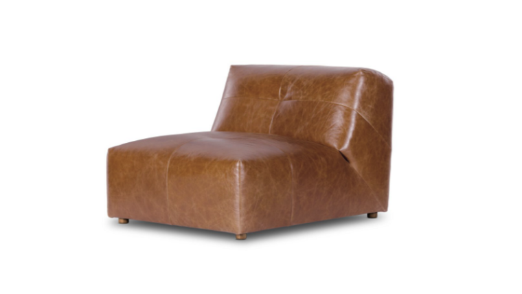 Leather Armless Lounge Chair - Cognac