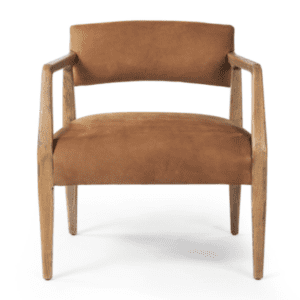 Velour & Wood Arm Chair - Cognac
